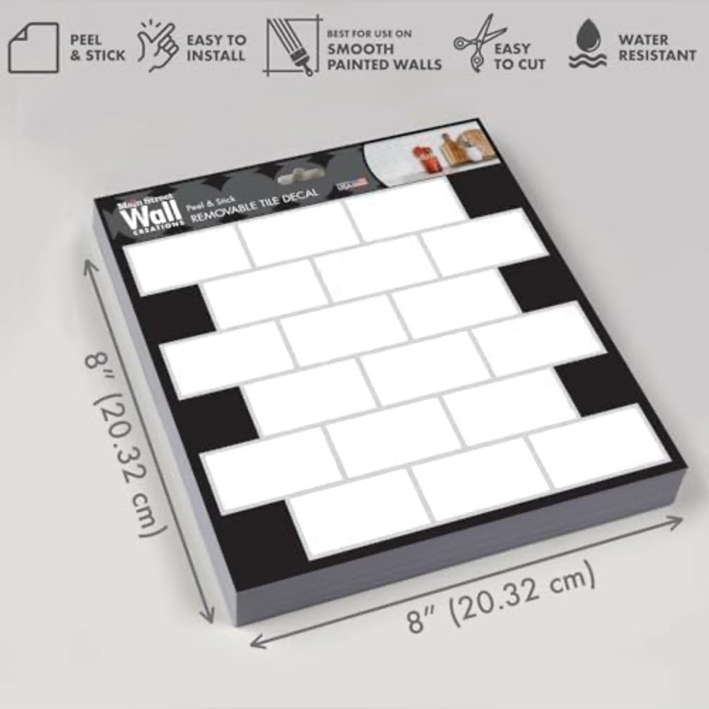 24 Sheets Pack. 8”x8” Removable White Tile Decal for Walls